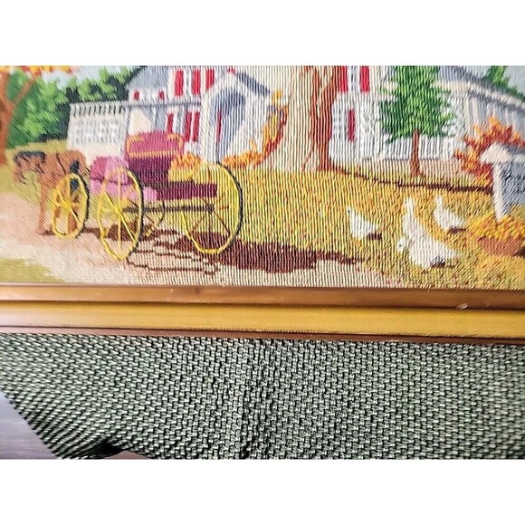Vintage Large Ornate Wood Framed 22.5 X 17 Needlepoint Fairfield Inn w/ Carriage - Picture 9 of 11